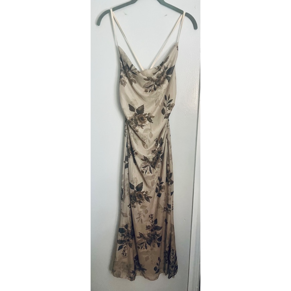 ROMWE Floral Print Midi Dress - Cream and Brown